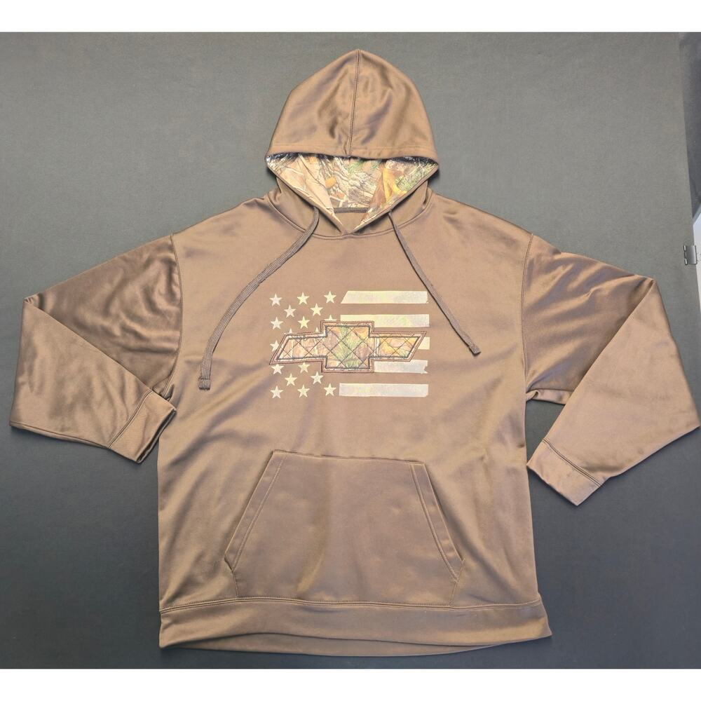 Realtree Chevy Bowtie American Flag Camo Hoodie Pullover Mens XXL